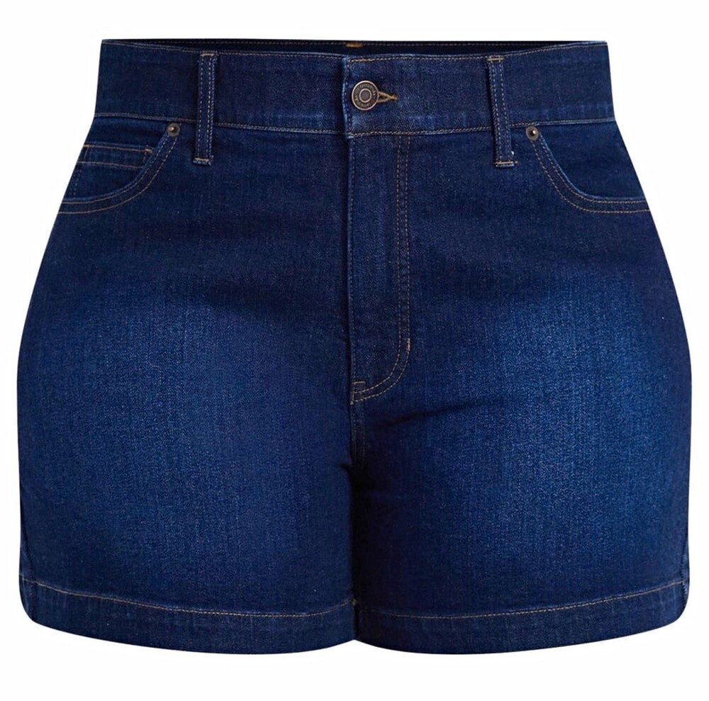 Terra & Sky Women's Plus 24 Dark Wash High Rise Denim Shorts 5-Pocket